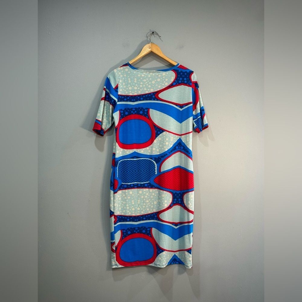 Red/Blue Lularoe S/S Midi Dress Size L EUC - Picture 4 of 6